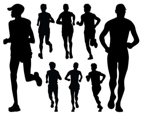 group of runners on marathon competition silhouette vectorのイラスト素材