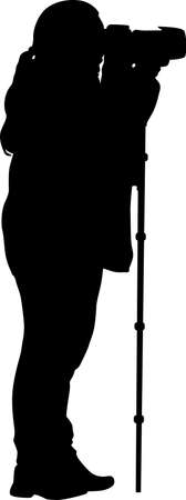 photographer with monopod silhouette vectorのイラスト素材