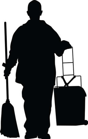 cleaner with a broom and a basketのイラスト素材