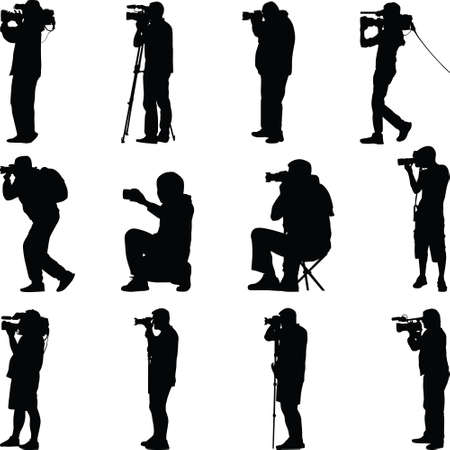 twelve photographers in different posses silhouette vectorのイラスト素材