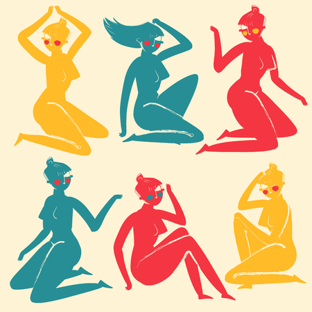 Set of elegant femininity woman silhouettes. Intimate. Vectorのイラスト素材