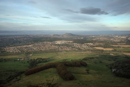 Top view from a hill on the city of Edinburgh, Pentland Hills Regional Park, Scotlandの写真素材