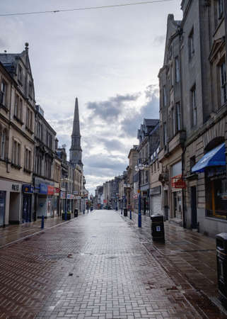 DUNFERMLINE, UNITED KINGDOM - JUNE 06, 2020: Empty city street during lockdown due to epidemic COVID-19.のeditorial素材