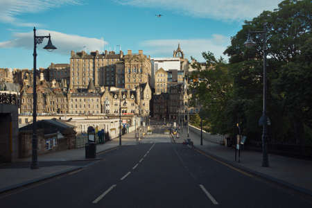 Summer view of Waverley Bridge and buildings of Edinburgh Old Town. Edinburgh Scotland UK. Now this...