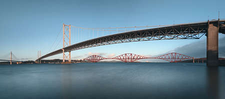 Panorama of two bridge. Forth Road Bridge and Forth Railway Bridge. Scotland, United Kingdomの素材 [FY310177795120]