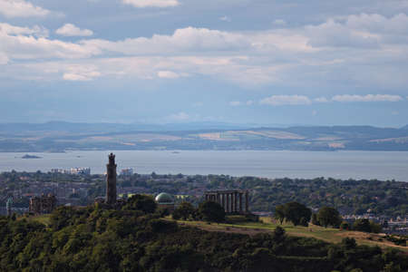Amazing cityscape view of the Edinburgh city and Calton Hill. Edinburgh, Scotland, United Kingdomの写真素材
