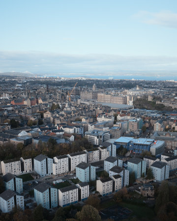 A top view of Edinburgh city centre. Cityscape of the Edinburgh, Scotland, United Kingdomの写真素材