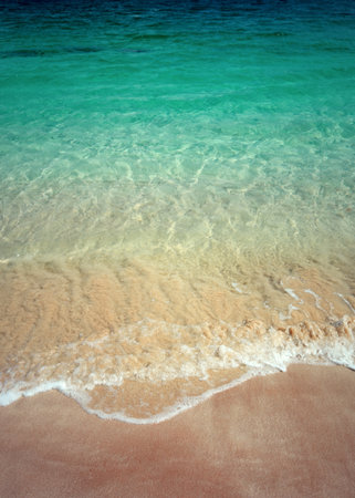 Beach and waves from top view. Turquoise water background from top view. Summer seascape. Travel concept and idea. High quality photo. Handa Island, Scotlandの写真素材