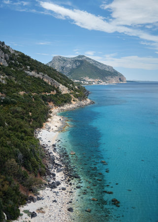 Summer coastline of Golfo di Orosei and Cala Gonone on the west coast of Sardinia. High quality photoの写真素材