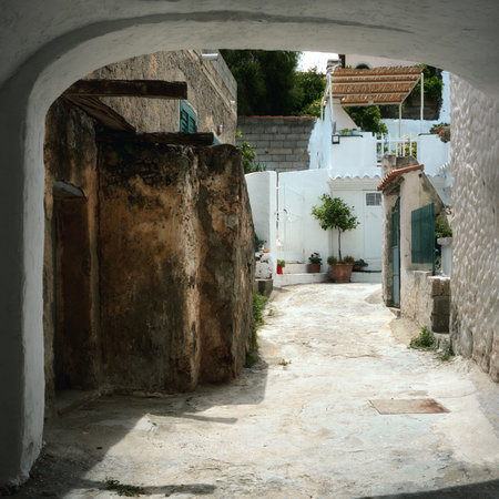 The courtyard of an old Italian town in Sardinia on a hot summer day.の写真素材