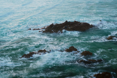 Sea waves and rocks in the north of Scotland. Mangersta beach on the Isle of Lewis in the Outer Hebrides of Scotlandの写真素材