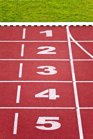 Numbers of track lanes in sports runwayの写真素材