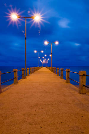 Porto Santo pier in the evening twilight, Portugalの写真素材