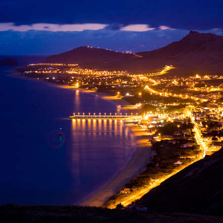 Night landscape of Porto Santo, Madeira Islands, Portugalの写真素材