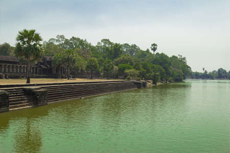 The most famous temple in Cambodia - Angkor Wat. The temple is dedicated to Lord Vishnuの写真素材