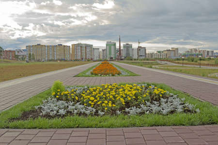 Rossii.Arhetekturnye city monuments and attractions. Quay Nefteyugansk.の写真素材