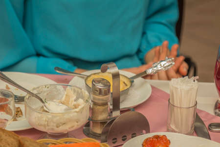 Group of young people having fun in cafe.の写真素材