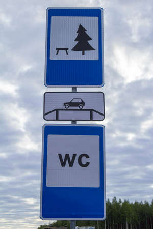 Road sign isolated on a blue sky backgroundの写真素材