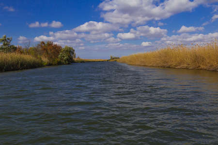 Natural landscape of the Volga river inflowの写真素材