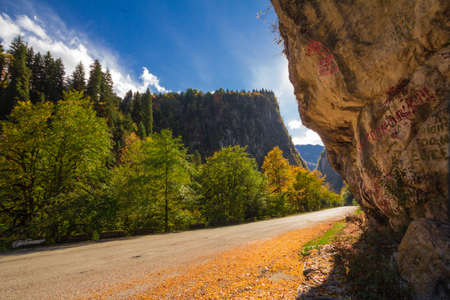 Mountain landscape on a background of blue sky autumn dayの写真素材
