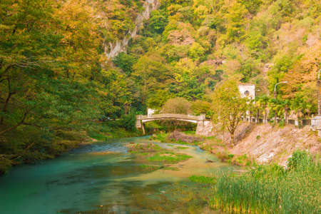 Travel Republic of Abkhazia  Mountain river flowing through the city parkの写真素材