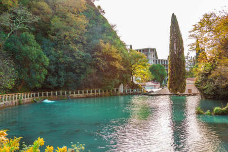 Travel Republic of Abkhazia  Mountain river flowing through the city parkの写真素材