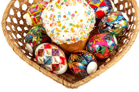 Easter cake and painted in different colors Easter eggs