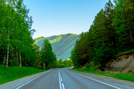 Republic of Altai Mountains paved road called Chuiski stretches to the Mongolian borderの写真素材
