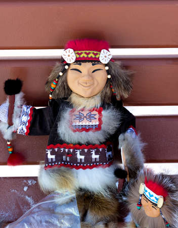 Souvenirs made of reindeer fur on striped backgroundの写真素材