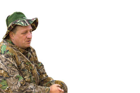 Portrait blemish of five men in camouflage on a white backgroundの写真素材