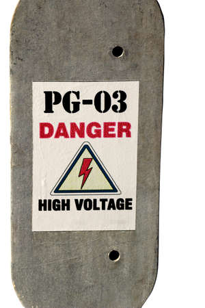 A sign warns of the dangers of concrete slab with a sign warning of the danger on a white backgroundの写真素材