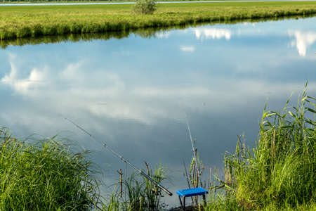 A cool spot for catching crucian carp on a fishing rodの写真素材