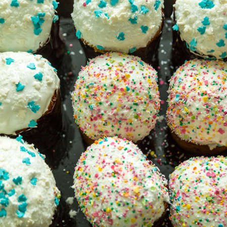 Easter cakes are decorated with sugar icing