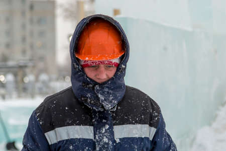Portrait of a worker engaged in arranging an ice townの写真素材