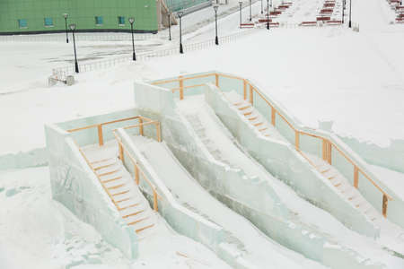 Big Christmas Hill in the ice town under constructionの写真素材