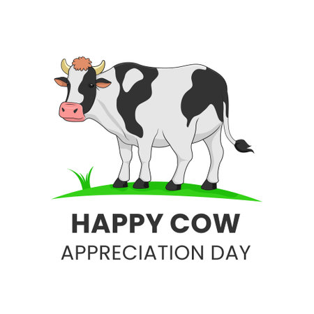 Happy Cows Day greeting card. Cute cartoon black and white cow. Vector illustration.のイラスト素材