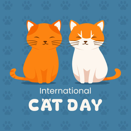 International Cat Day. Cute cartoon cat and dog vector illustration.のイラスト素材