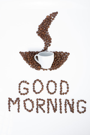 Coffee Beans - Good morning (Coffee cup and coffee beans isolated on white)の写真素材