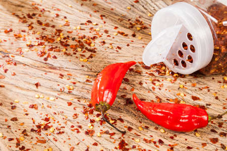 Red pepper or cayenne; Pepper crushed with flakes scattered.の写真素材