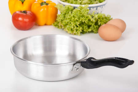 Frying pan on white background.の写真素材