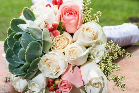 Beautiful bouquet for the bride on wedding day.の写真素材