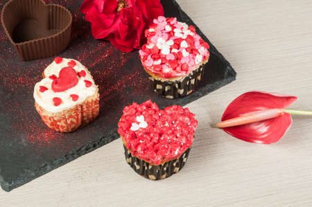 Tasty homemade cupcakes decorated for valentines day.の写真素材