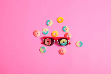 Funny Photo; Eyeglasses With Jelly Beans On The Lenses.の写真素材