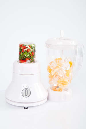 White Blender On White Background With Glass Food Processing.の写真素材