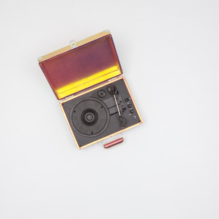 Old vinyl turntable player; Photo on a white background.の写真素材