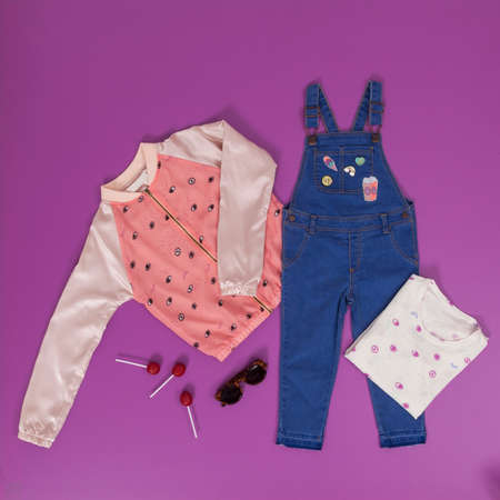 Fashion for little girls - girls clothing set.の写真素材