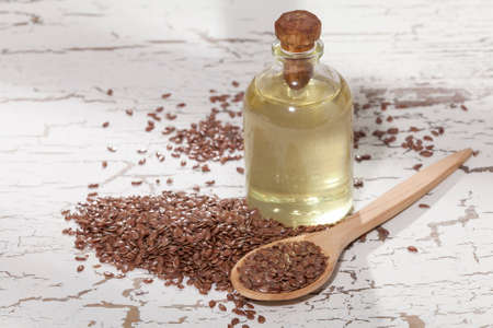 Linum Usitatissimum - Organic Linseed Oil And Flax Seedsの写真素材