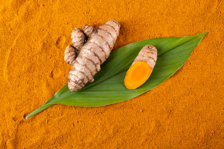 Fresh Organic Root And Turmeric Powder - Curcuma Longaの写真素材