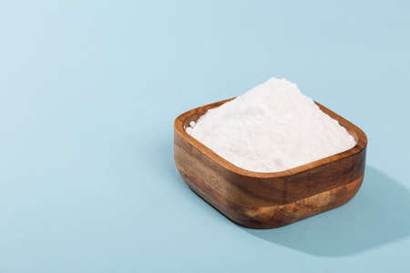 Bowl With Baking Soda; Photo Blue Backgroundの写真素材
