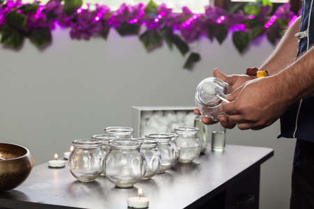 Wellness and health - Glass jars for massage and therapy in the spa.